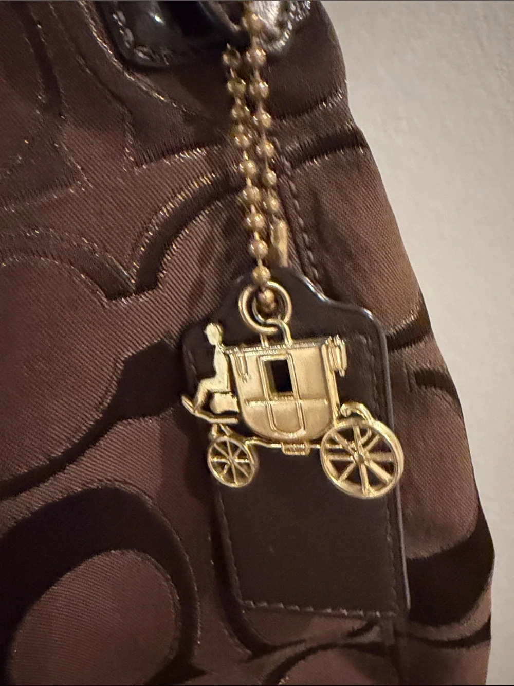 Coach Brown Signature Canvas Shoulder Bag with Gold Hardware